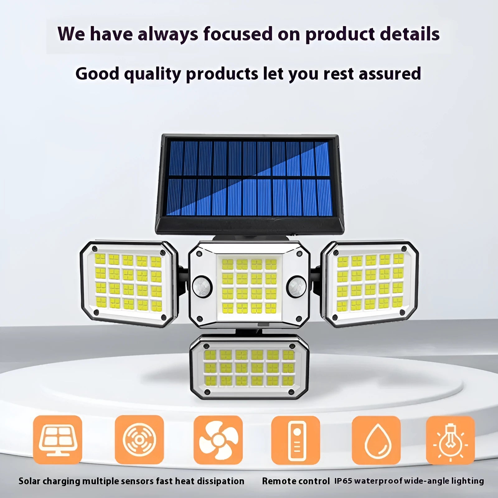 Solar-powered outdoor garden lamp with motion sensor and 180 degree illumination angle