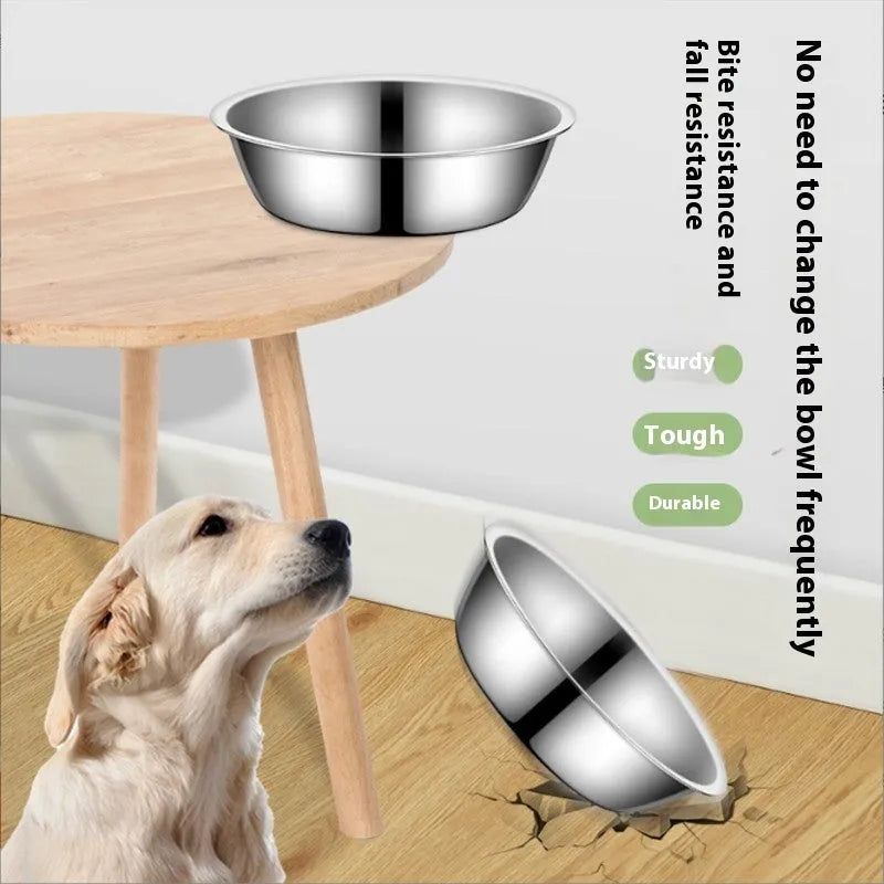 A stainless steel pet bowl for cats and dogs, shown in one of five available sizes.