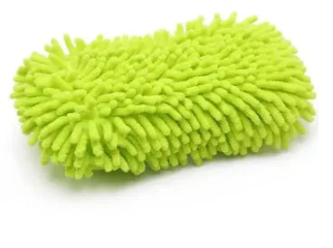Silver green microfiber chenille car wash sponge measuring 14x25 cm