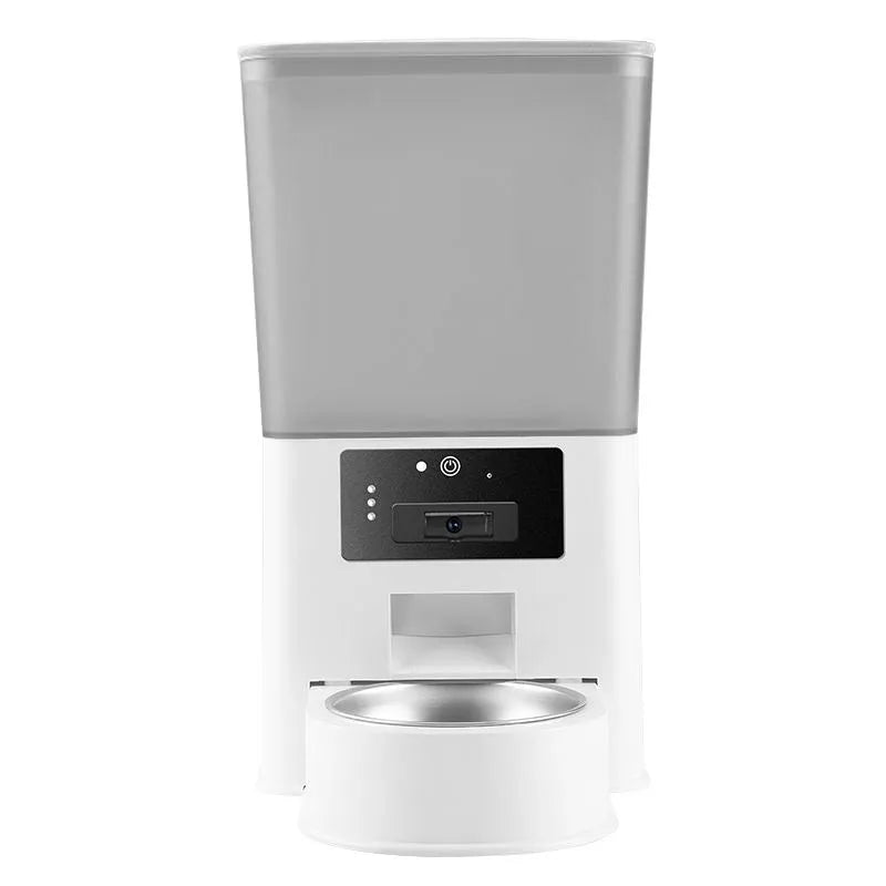 Double bowl intelligent pet feeder with stainless steel bowl and smart control panel