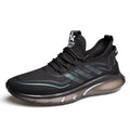 Men's breathable fly woven shock absorption sports casual shoes in openwork black, low heel