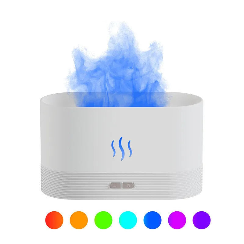 Square black ultrasonic aroma diffuser with flame LED effect and mist output