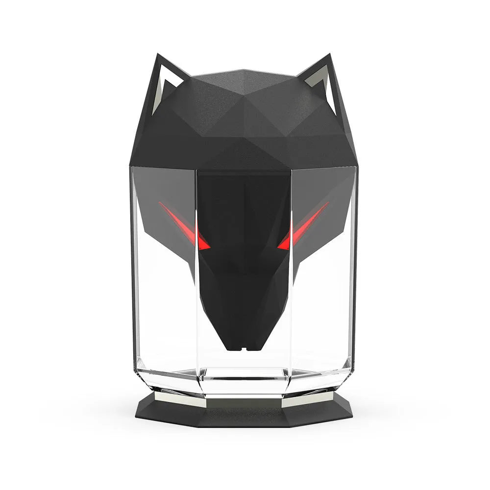 War Wolf desktop humidifier with LED lights showing mist output from 650ml tank