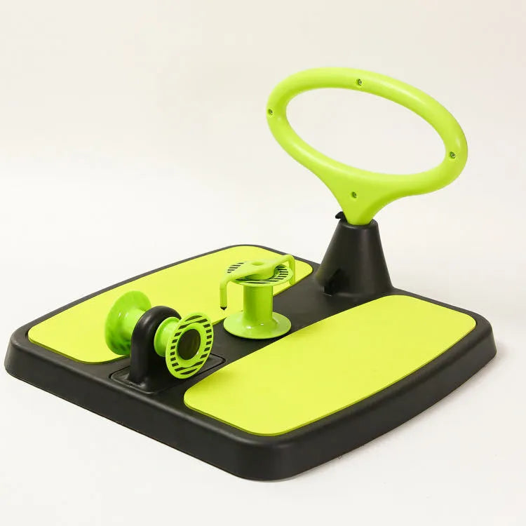 Green multifunctional fitness machine arm stretcher in colour box with dimensions 40.5 x 41 x 11.5 cm