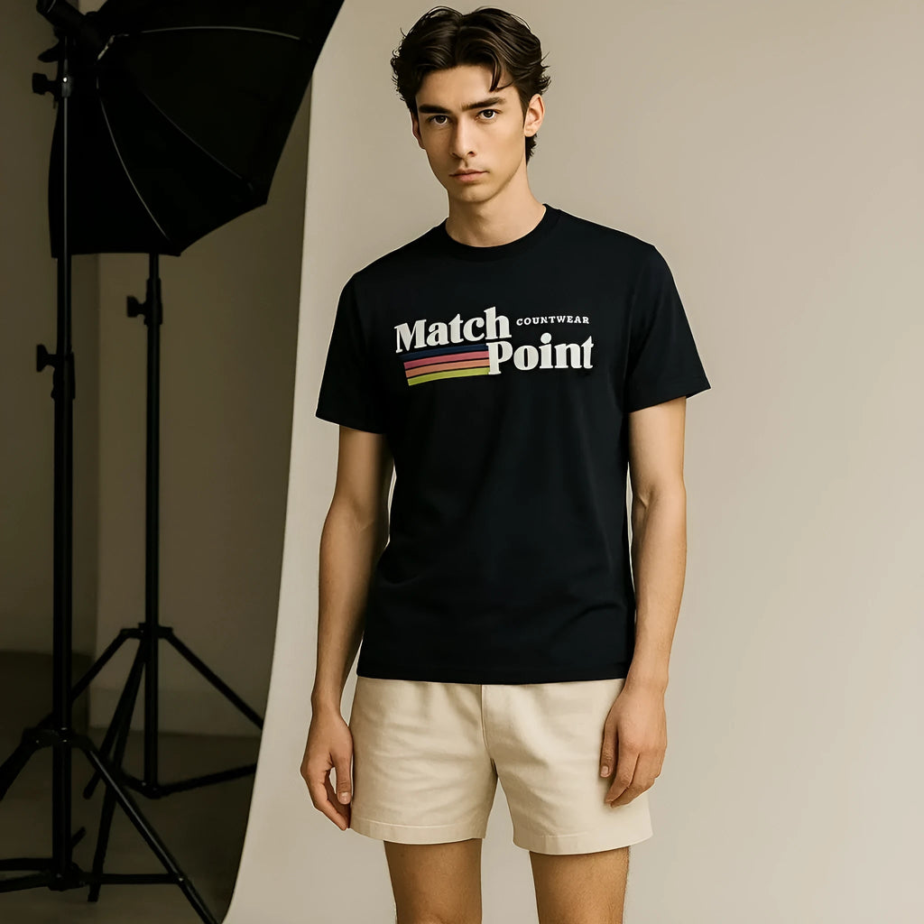Black men's casual short sleeve t-shirt with a 3D digital printed pattern on the front.