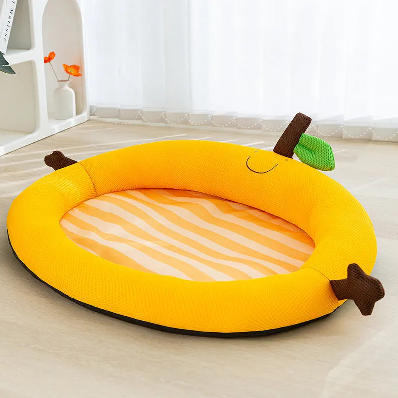 Green fruit-shaped pet nest mat with raised edges and backrest for dogs and cats