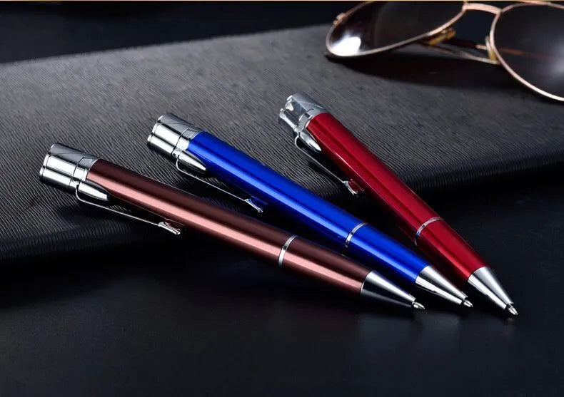 Metal refillable jet pen lighter with windproof torch flame in silver finish