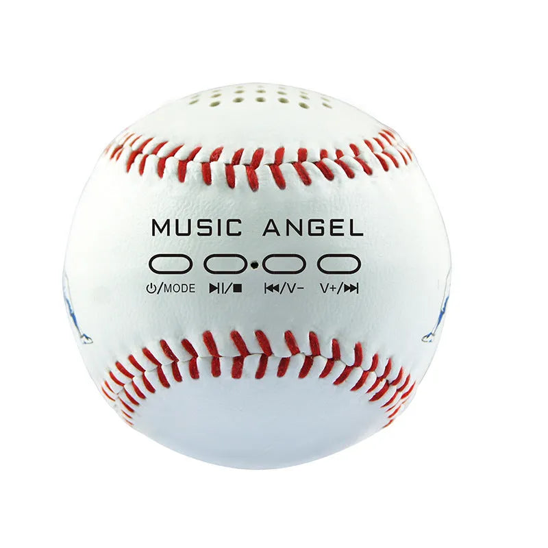 Baseball-shaped Bluetooth speaker in green, orange, or white colours with USB charging port