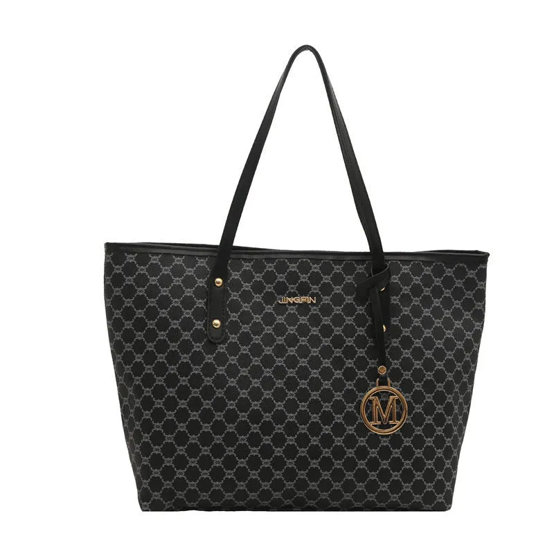 PU material shoulder bag in street-trend style with sewing thread detail, shown in black.