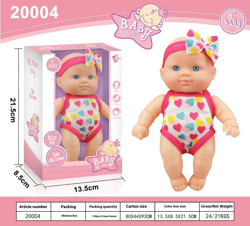 A 21.5cm tall simulation baby vinyl figurine doll on display, showing detailed sculpting.
