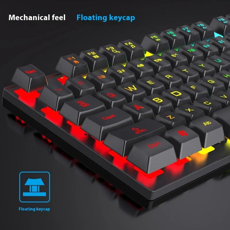 Black portable backlit gaming keyboard and mouse combo with 104 keys and 1.5m cable