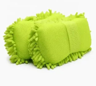 Silver green microfiber chenille car wash sponge measuring 14x25 cm