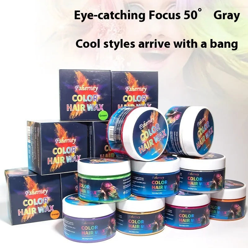 120g hair styling clay in nine colour options including blue, green, purple, rose red, and granny grey