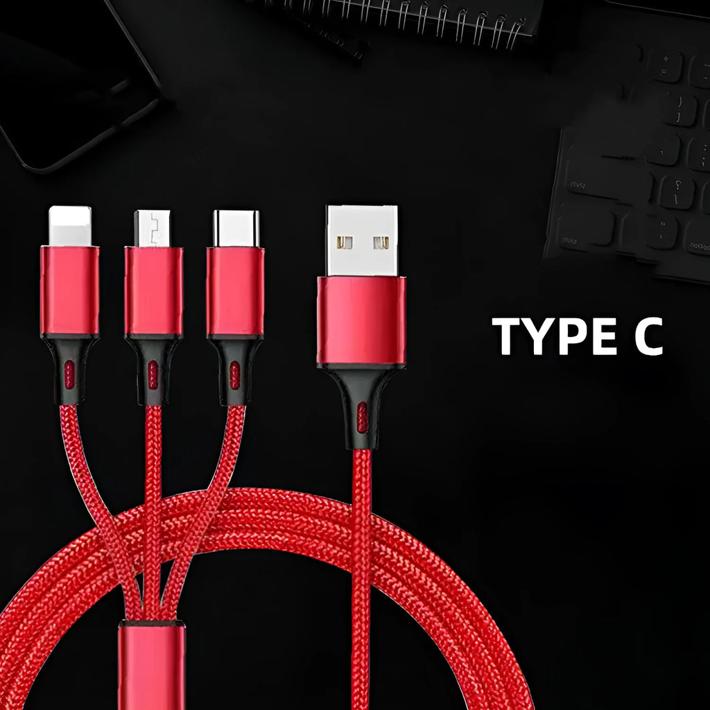 3-in-1 charging cable with nylon braid in multiple colour options