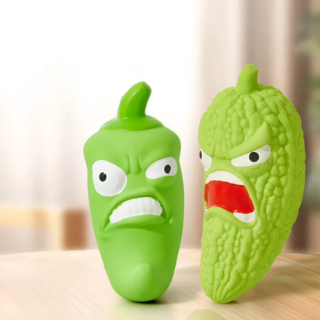 Bitter melon and chili shaped dog toys with pet sound and grinding teeth design