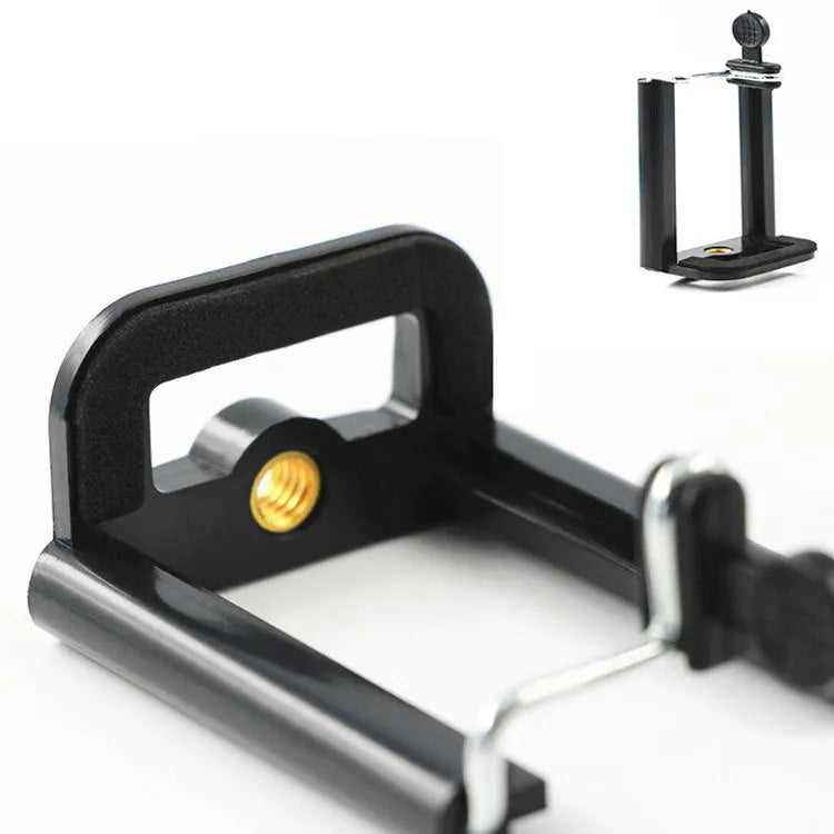 Black plastic U clip mobile phone holder bracket for attaching phones to hoses and poles