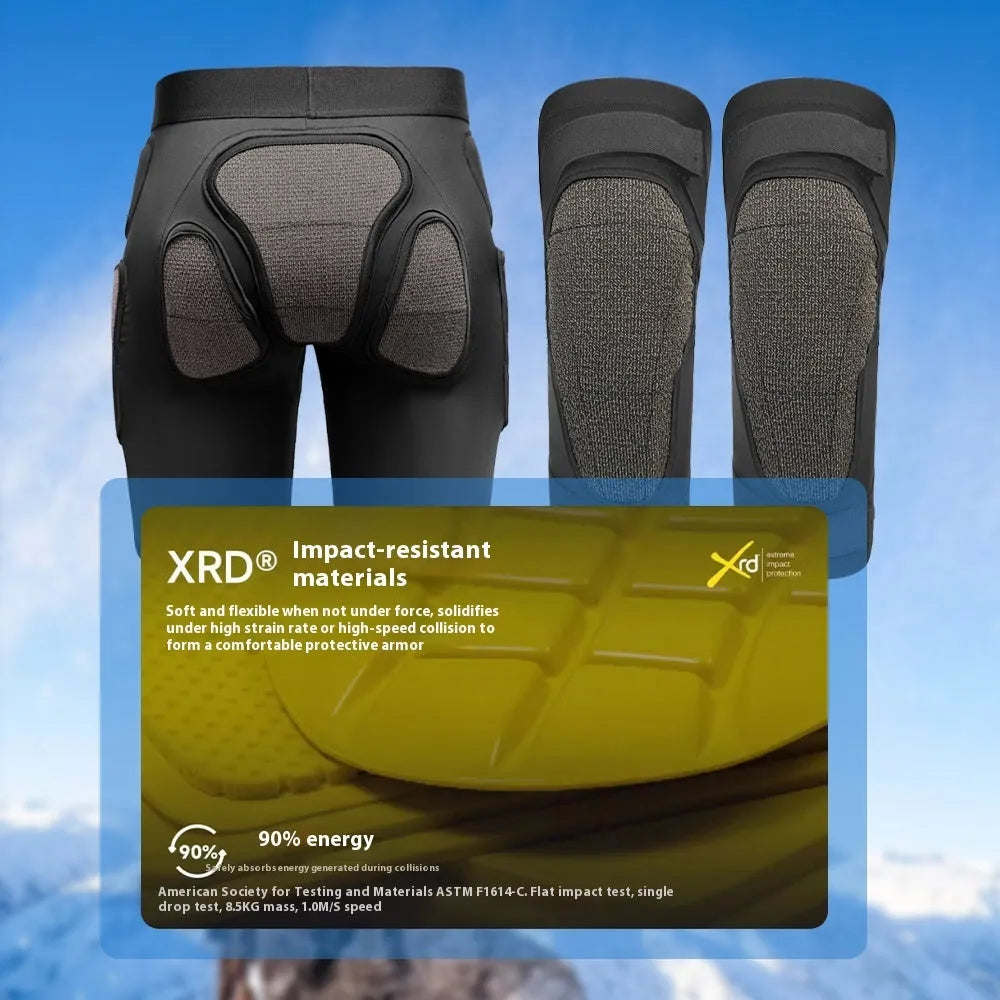 X-ray diffraction skiing protective hip pad and knee pad set for anti-fall safety.