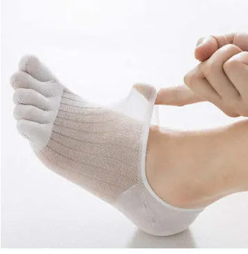Modal cotton five-finger ultra-thin boat socks in black, white, khaki, light grey, and dark grey