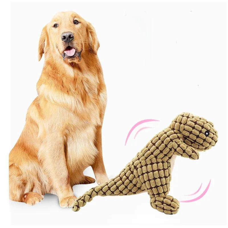 Grey, green, or orange durable dog toy with sound feature, shown next to a measuring tape indicating 35 cm length.