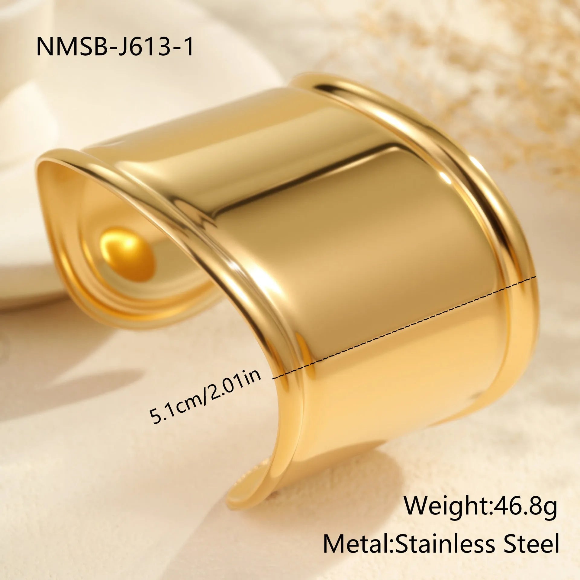 Women's gold plated stainless steel bracelet with wide geometric wave design and niche opening