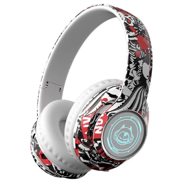Folding wireless Bluetooth gaming headset in graffiti style with breathing light, PC ABS construction