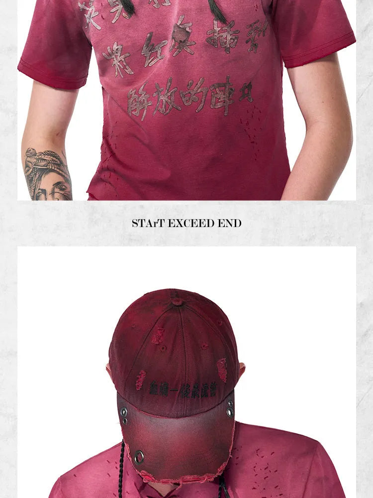 Rose red cotton peaked cap with adjustable back for spray painting protection