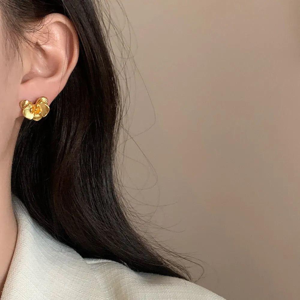 Retro flower earrings gold silver electroplated copper women's jewellery
