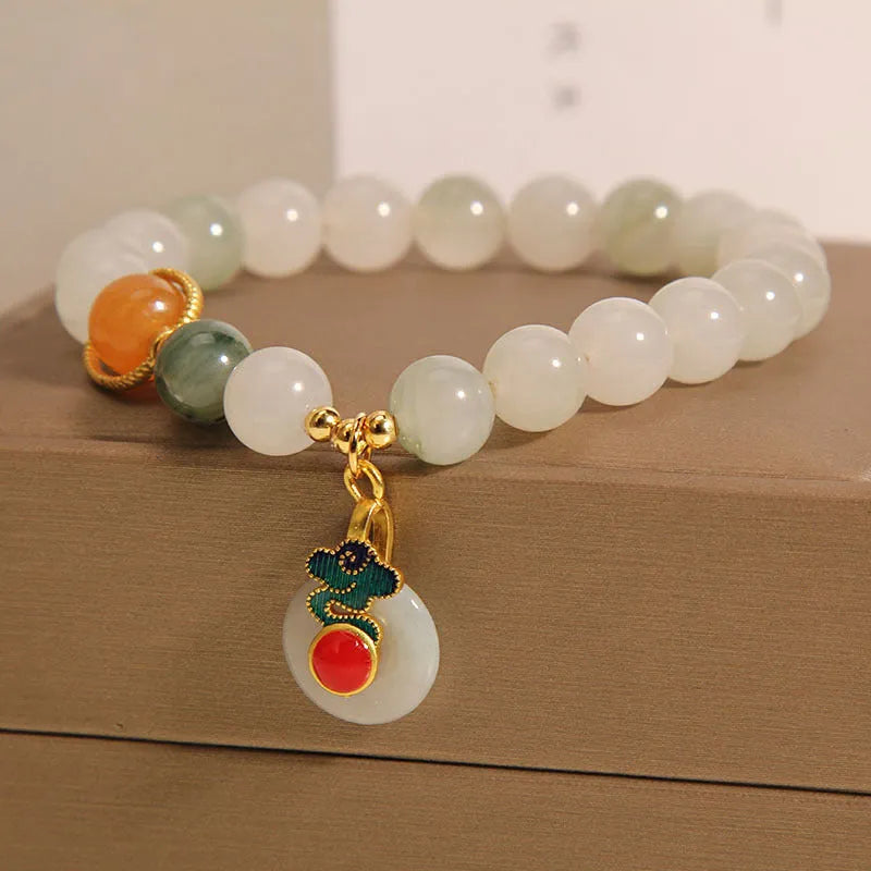Women's ice jade bracelet with Xiangyun peace jade buckle and pearl decorative elements