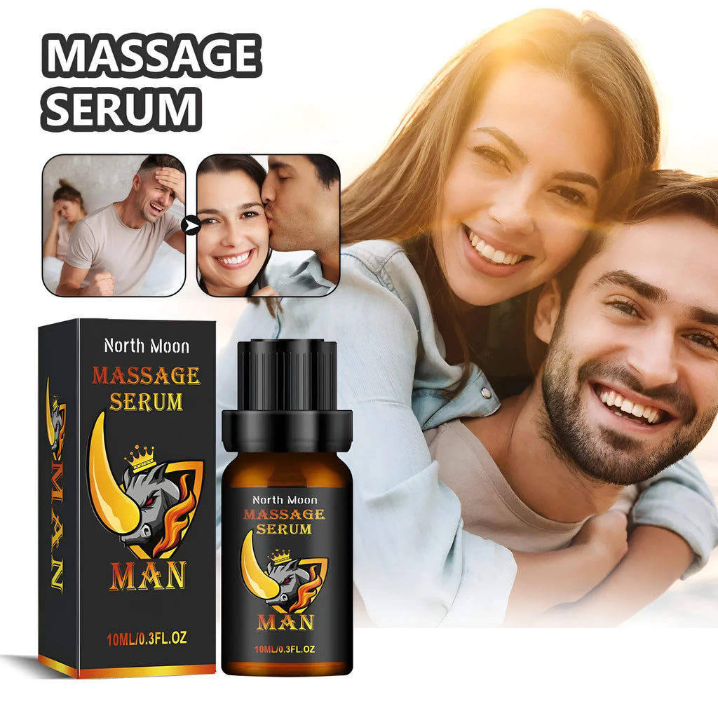 10ml bottle of men's massage essential oil with mineral oil, jojoba, ginger and cocoa butter