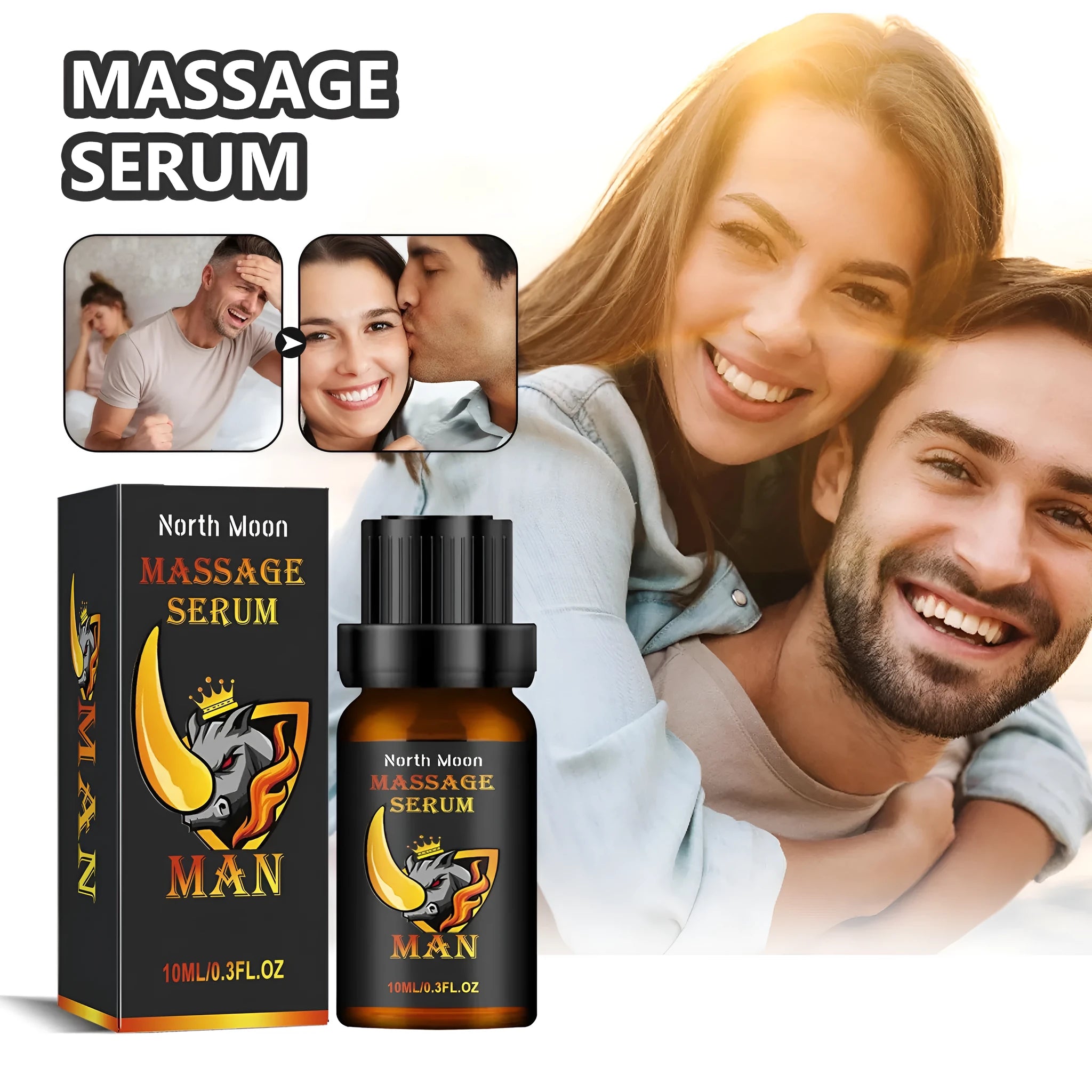 10ml bottle of men's massage essential oil with mineral oil, jojoba, ginger and cocoa butter