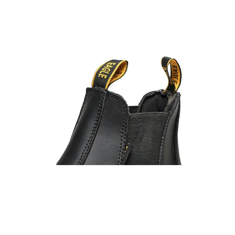 Black high-top leather safety work boots with anti-piercing sole protection