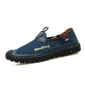 Men's brown breathable mesh casual shoes with round toe and non-slip rubber sole.
