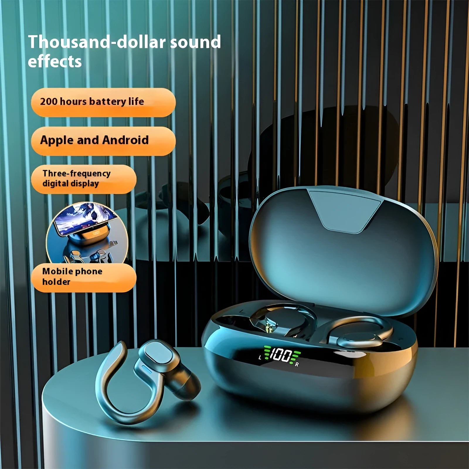 SP16 Wireless Bluetooth Headset in black with digital display and noise reduction features