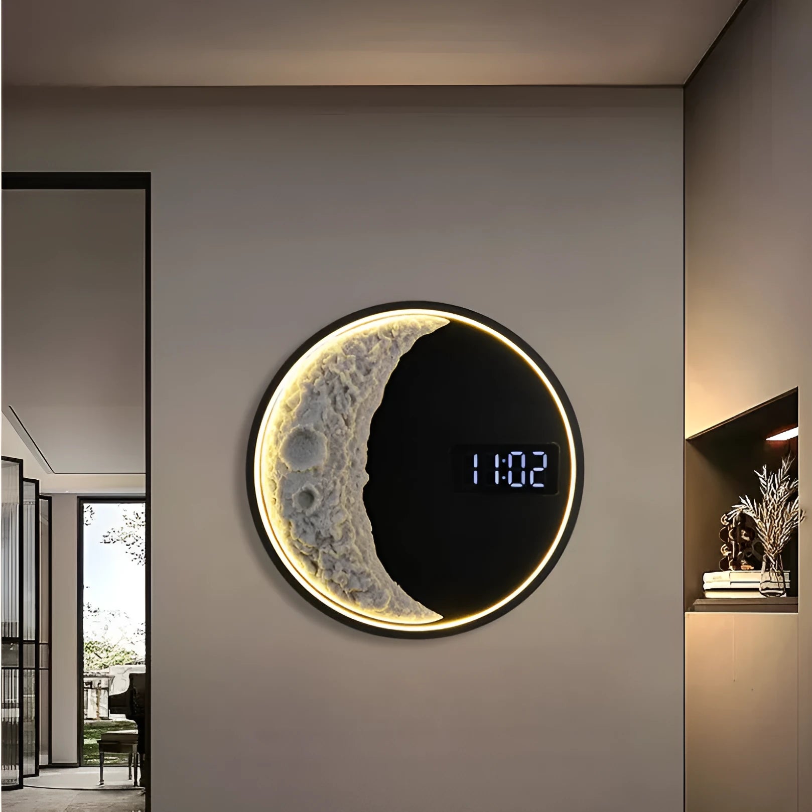 40cm circular moon wall lamp with LED backlight and black metal frame