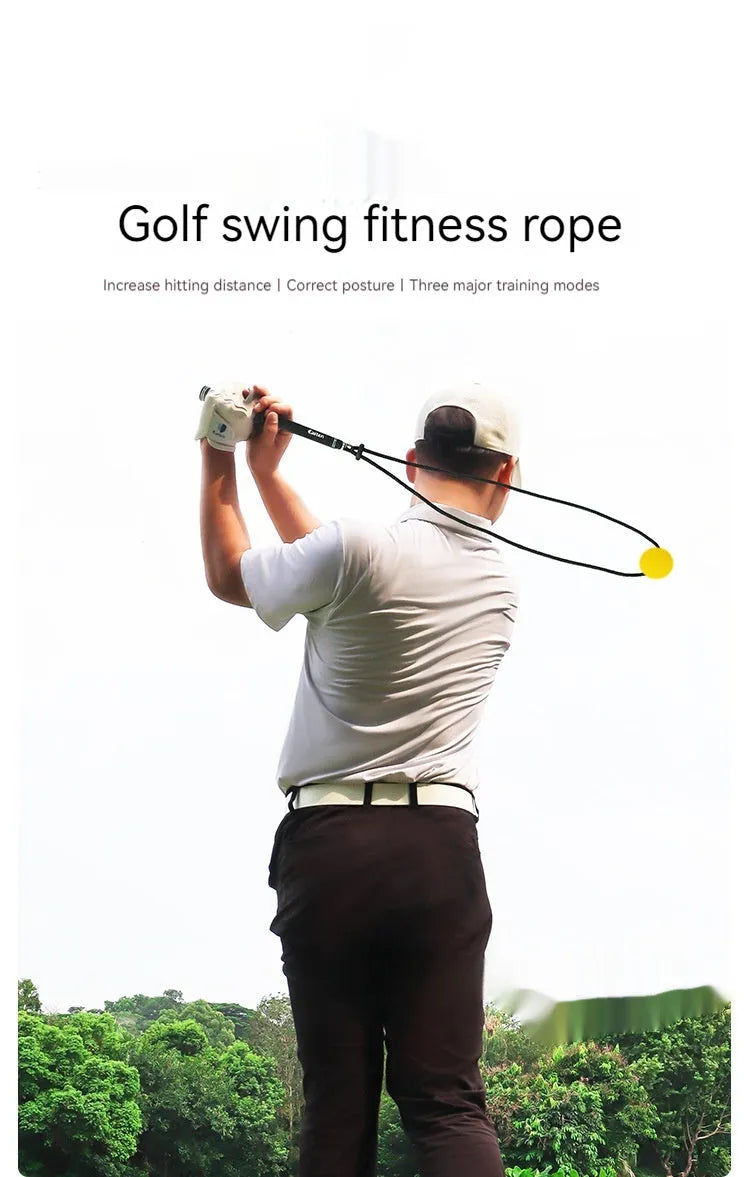 Black golf swing correction rope trainer with silicone elastic string for physical action practice