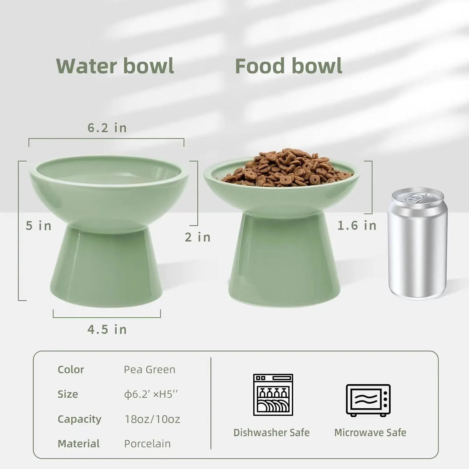 Blue elevated ceramic cat food bowl on a white surface