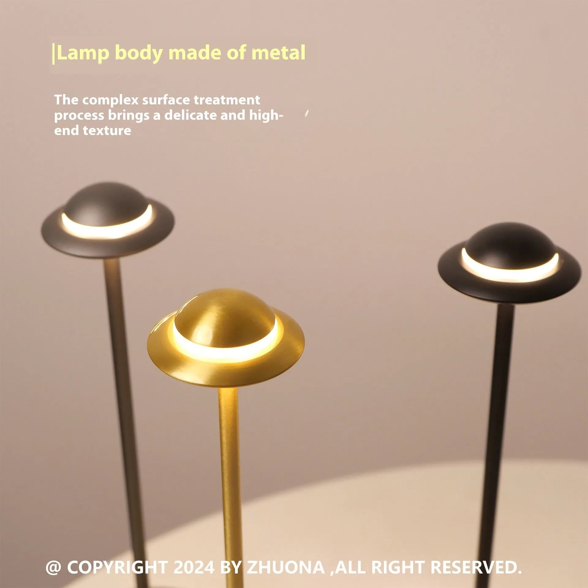 Rechargeable UFO table lamp in black with touch dimming controls