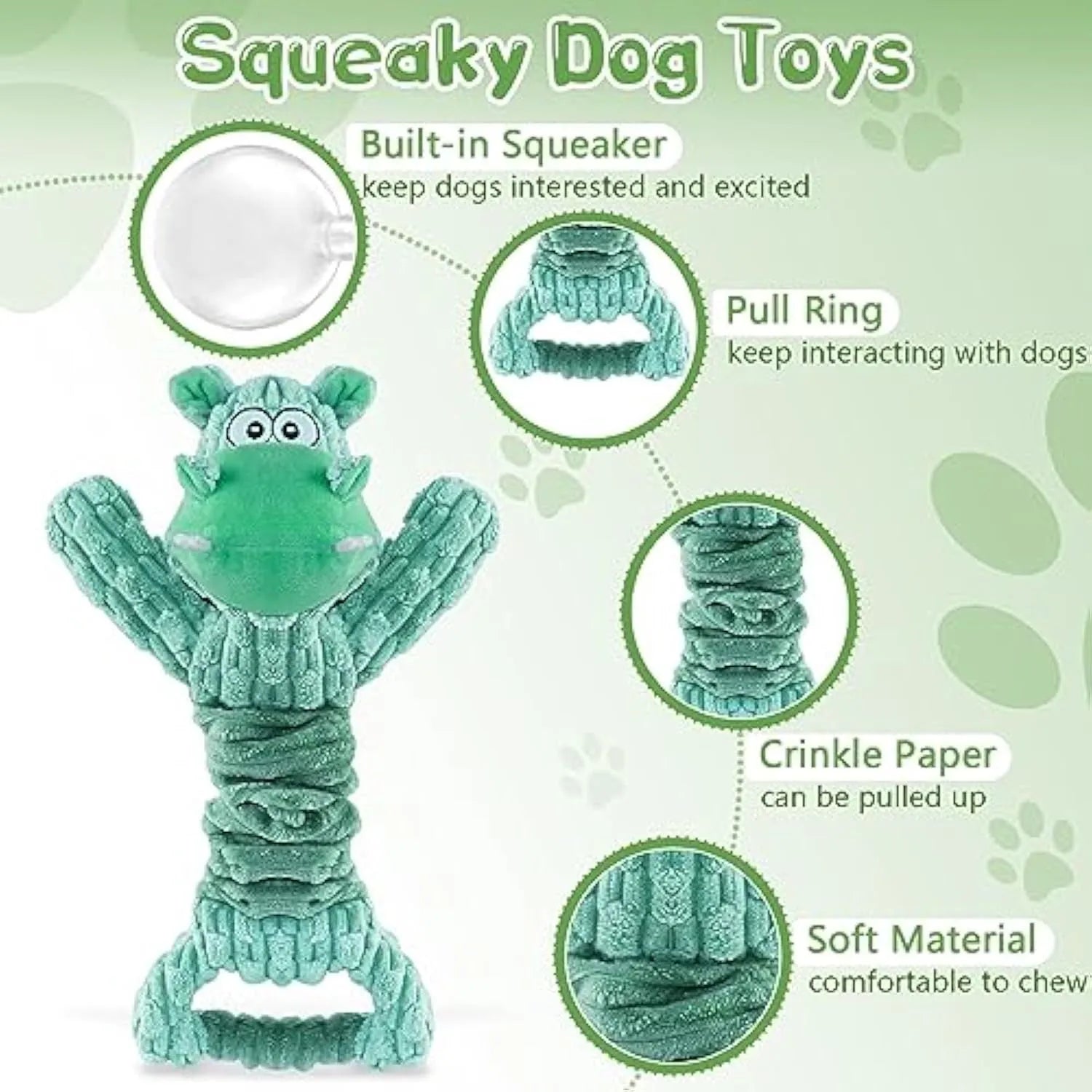 Large soft plush dog toy in hippo and monkey designs with a handle base.