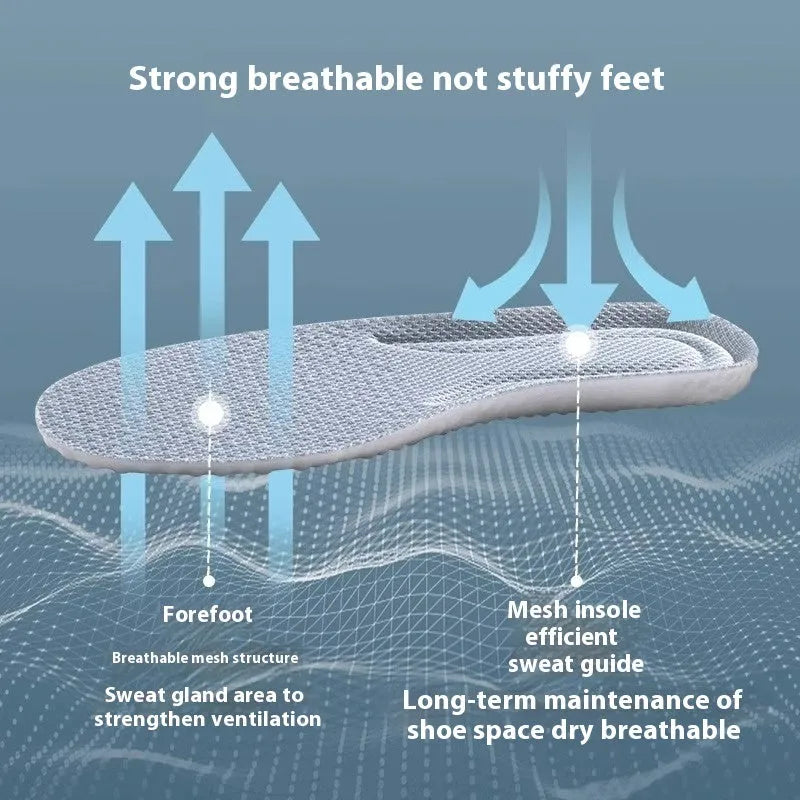 Pair of grey PU foam sports insoles on a white background, showing trimmable edges.