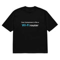 Black men's loose fit t-shirt with a large 3D digital cartoon print on the front.