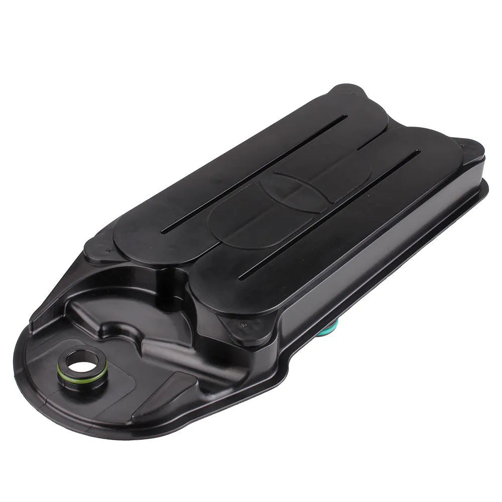 Black automotive crankcase ventilation filter for Ram 6.7L Cummins diesel trucks.