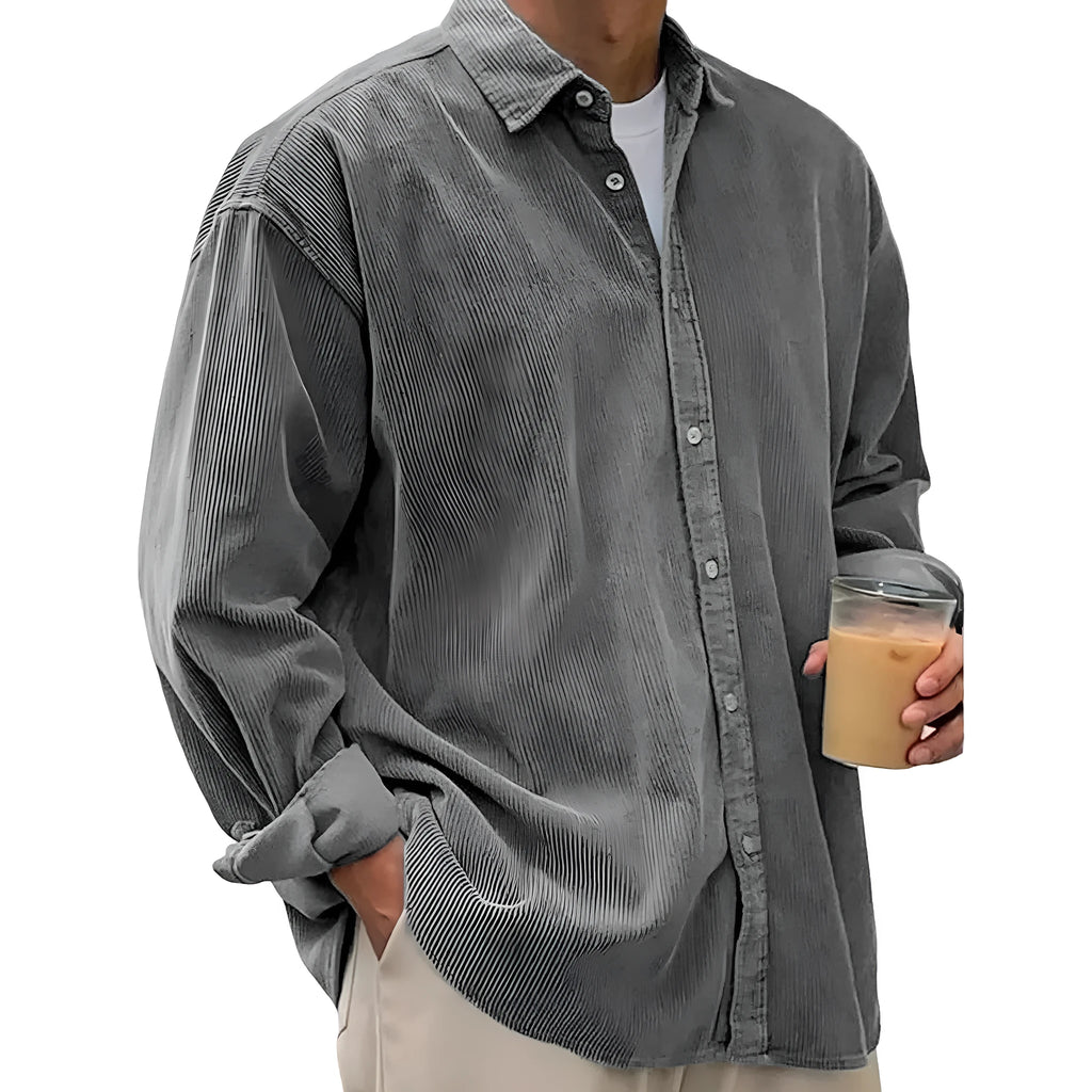 Men's casual loose corduroy shirt jacket in solid colour, cardigan style, autumn winter wear
