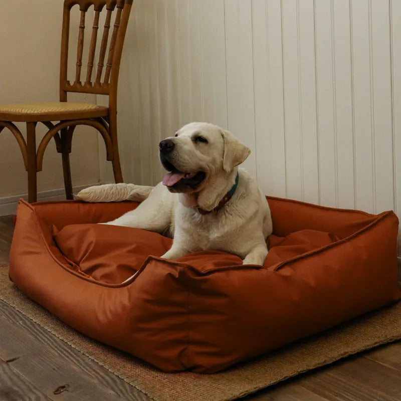 Faux leather waterproof kennel pet bed sofa in light gray for dogs and cats