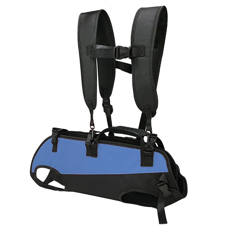 Multifunctional oxford cloth pet backpack with stretcher function in black with blue accents