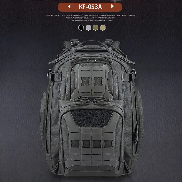 45L camouflage tactical backpack in khaki, 42L capacity, 600D polyester, outdoor travel and climbing use