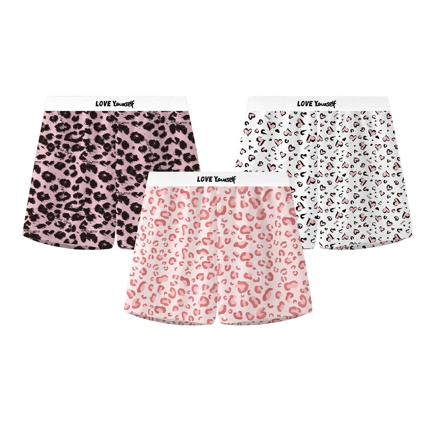 Men's leopard print woven Ice Silk boxer briefs showing loose fit design and animal pattern detail