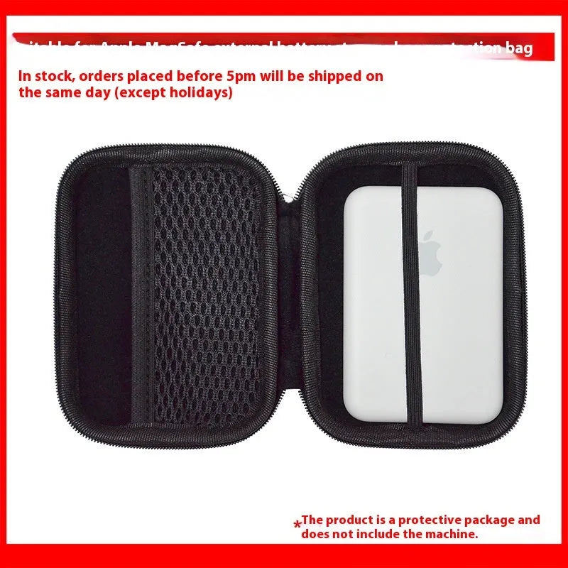 Black magnetic wireless power bank protective hard bag with textured exterior, 120x90x27mm