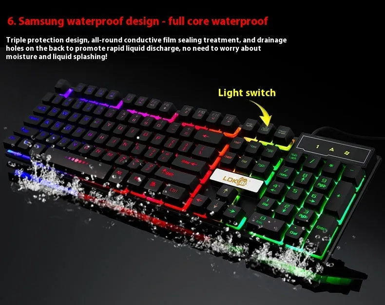 Industry mechanical gaming keyboard with glowing braided USB cable in black or white colour options