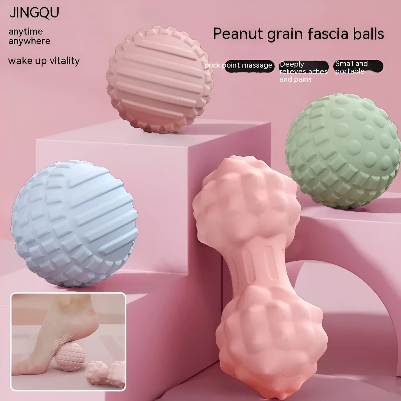 6cm diameter TPR foot massage ball in choice of pink, blue, green, or purple colours