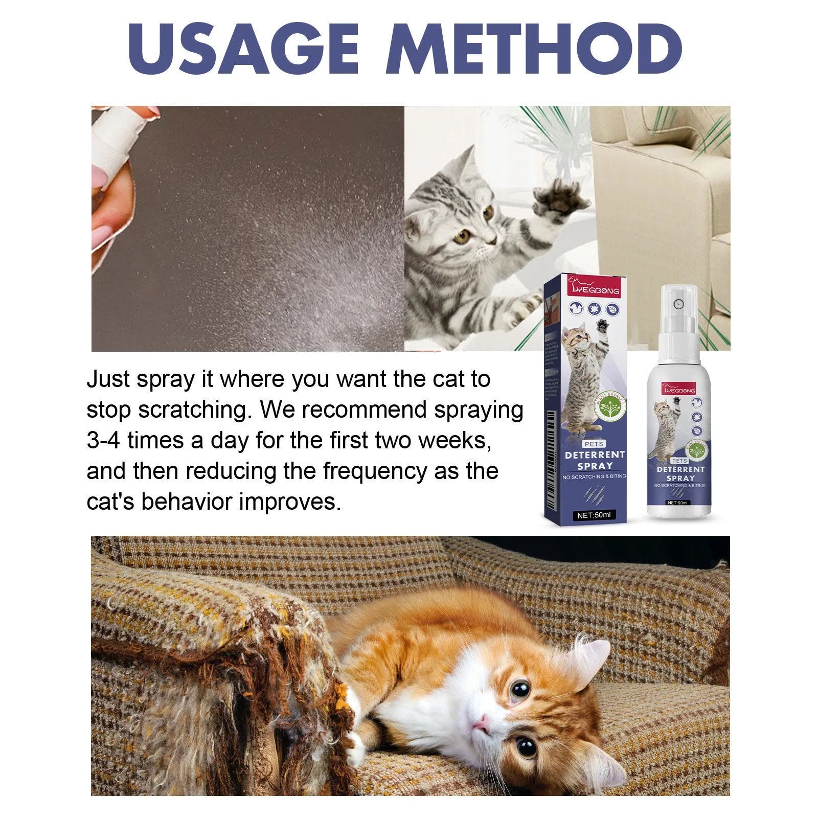 Boxed 50ml bottle of pet deterrent spray for dogs and cats to prevent scratching.